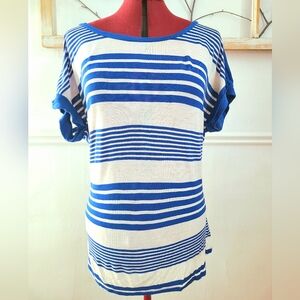 PROMO B2G1F - Olive & Oak Blue and White Striped Short Sleeve Top - Medium
